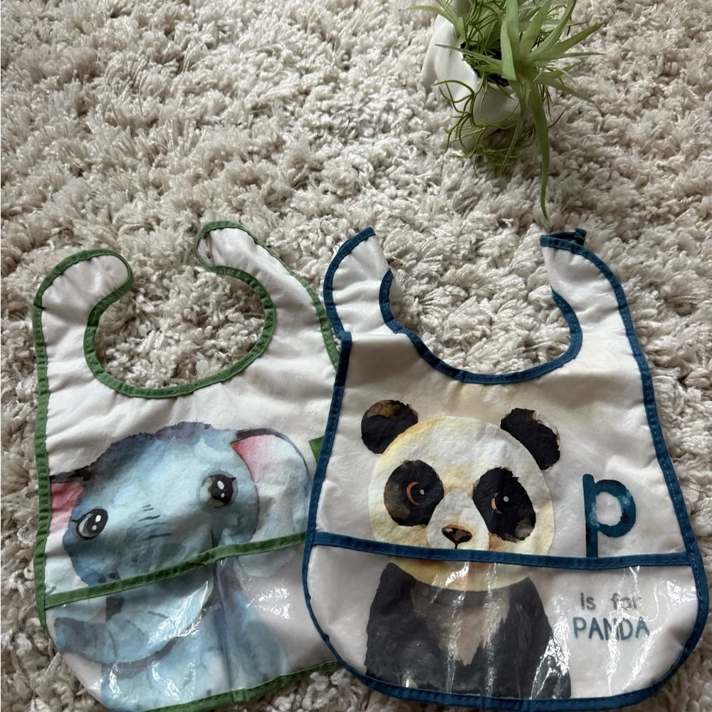 Blue and Green Animal Print Bibs with Adjustable Straps